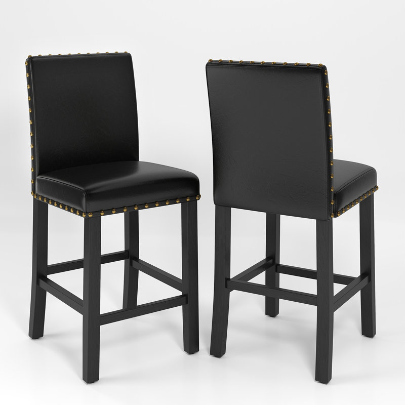 Hort Solid Wood 25" Counter Stool, Black Faux Leather