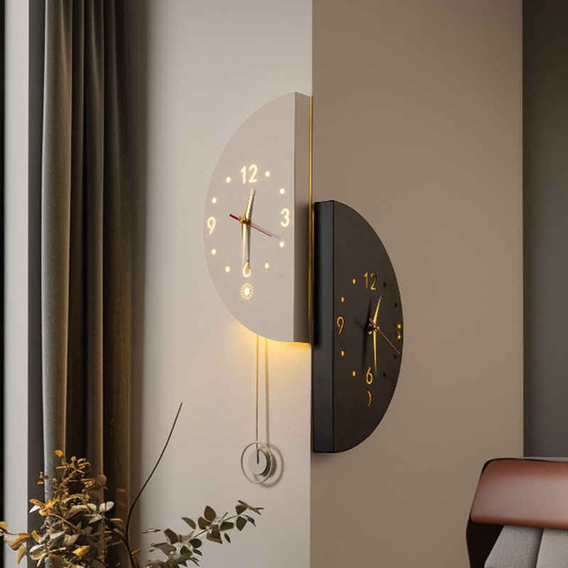 Double-sided Metal Wall Clock With LED Light