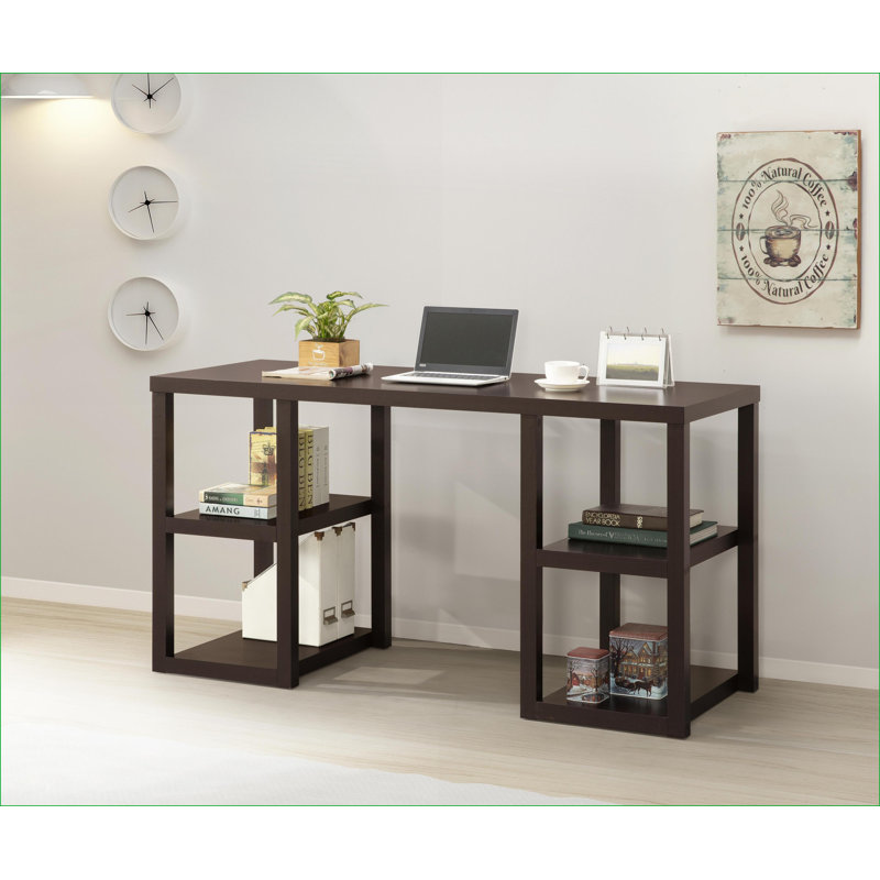 Bureaux, chêne cappuccino moderne avec 4 tablettes de rangement | Conception ouverte et peu encombrante | Panneau de fibres à densité moyenne