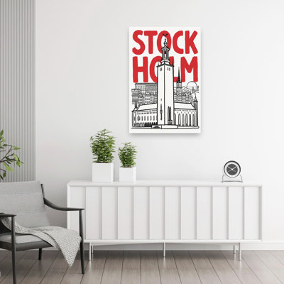 Historic Stockholm City Hall Minimalist Abstract Architecture City Wall Art Print 1 Piece Wrapped Canvas Wall Art