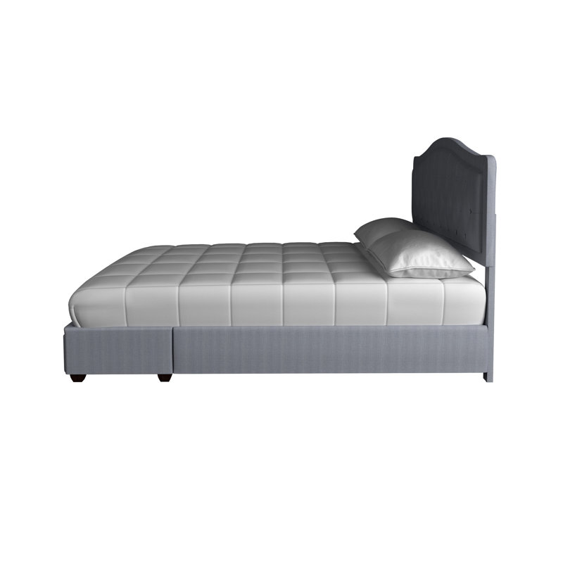 Grand lit avec rangement et tête de lit tapissier gris, 2 tiroirs, l 64 po x P 83 po, 43,5 po d'espace