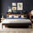 California King Bed Frame with Headboard, Dark Wood and Grey, Strong Supports, Sturdy, Noise-Free, No Box Spring Needed-696373659-696373658