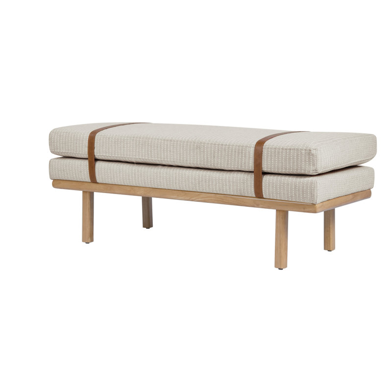 Banc rembourré Azayvion avec base en bois, Cream Woven with White Stripes