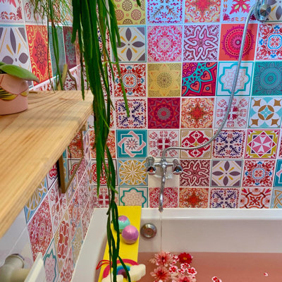 Gaskill Red and Blue Mix PVC Mosaic Tiles Stickers