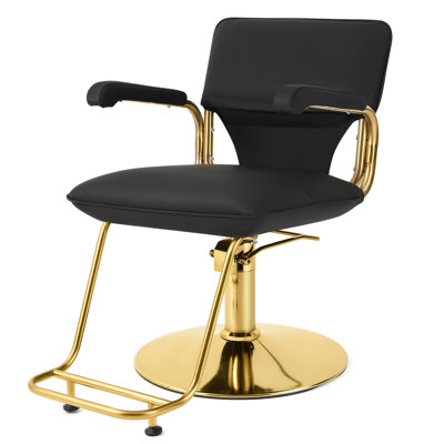 Inbox Zero 360°swivel Hydraulic Adjustable Height Salon Chair With Metal Legs, Pu Leather Barber Chair Hair Stylist Chair