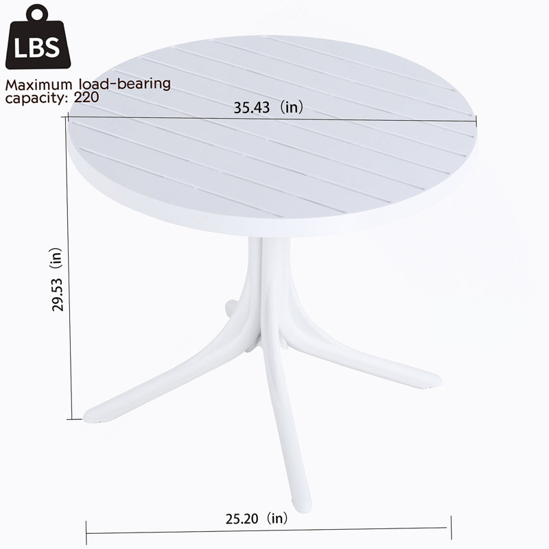 Table ronde moderne en plastique blanc - table de salle à manger intérieure / extérieure de 36 pouces et table basse, table de patio légère en polypropylène toutes saisons pour le jardin, la cour, la cuisine, le camping (blanc)