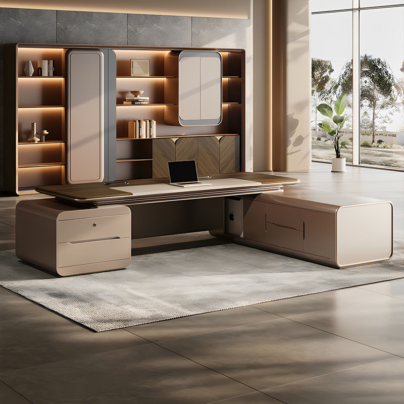 Bureau de direction 94,49 "haut de gamme en L brun, H 29,92 po x l 94,49 po x P 72,83 po
