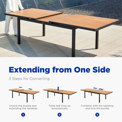 Ensemble de salle à manger extensible pour 8 à 12 personnes avec structure en teck Heck, chaises en rotin tissées à la main avec coussins Heck