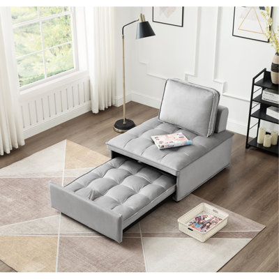 Lit moderne en velours, convertible pour plusieurs usages, 1 coussin de dossier, dossier amovible, gris, monoplace, fauteuil inclinable confortable, canapé-lit en velours gris à conception compacte, siège, assemblage facile
