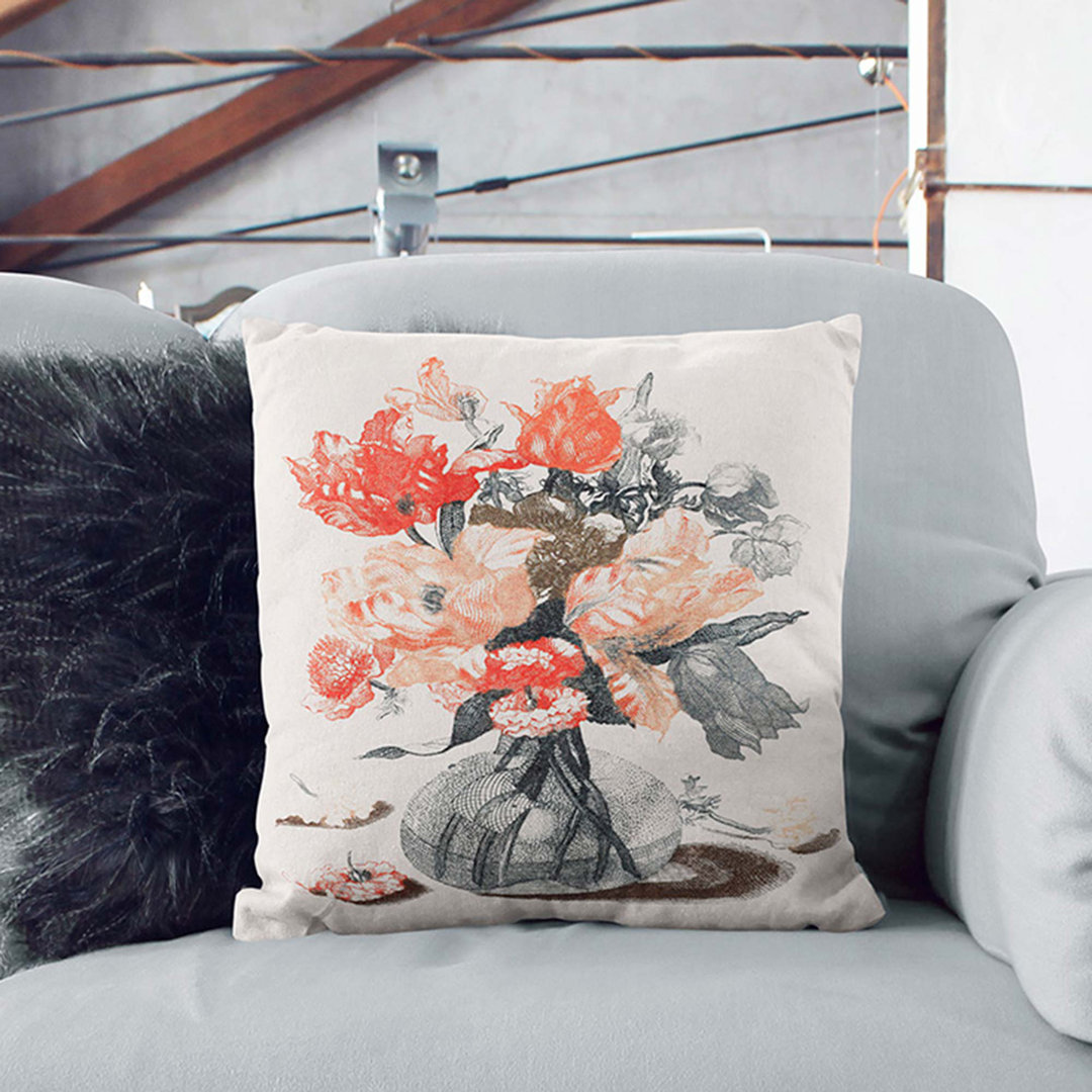 Glass Vase with Flowers by Johan Teyler Cushion with Filling