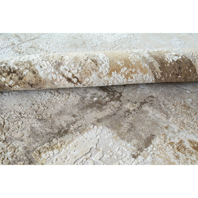 Abstract Area Rug in Beige And Brown, Rectangle 5' x 8'