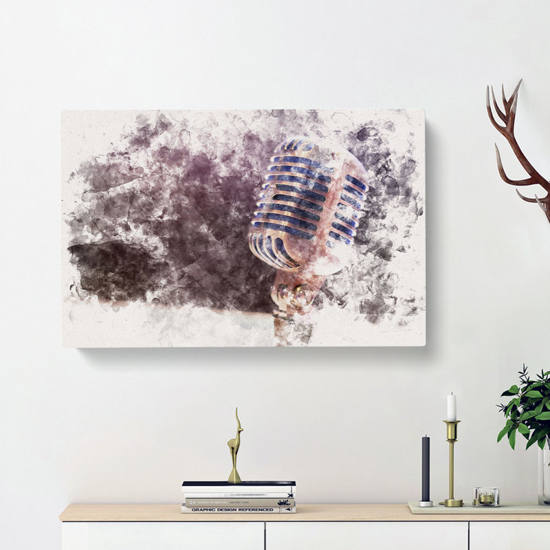 Steel Vocal Microphone Watercolour - Wrapped Canvas, 50cm H x 76cm W x 3cm D