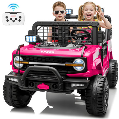 24V 4WD Kids Ride On Truck avec télécommande, voiture tout-terrain électrique à double siège avec lumières DEL, Bluetooth, musique, suspension et vitesse haute / basse
