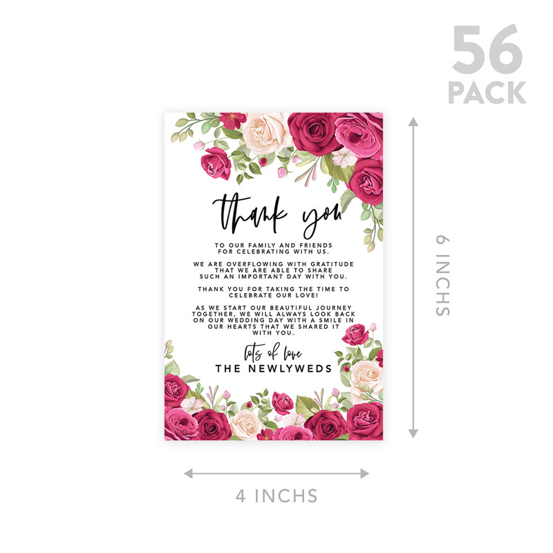 Ensemble de 56 cartes de remerciement pour mariage, Nude et Deep Red Roses, famille, amis, paquet de 56