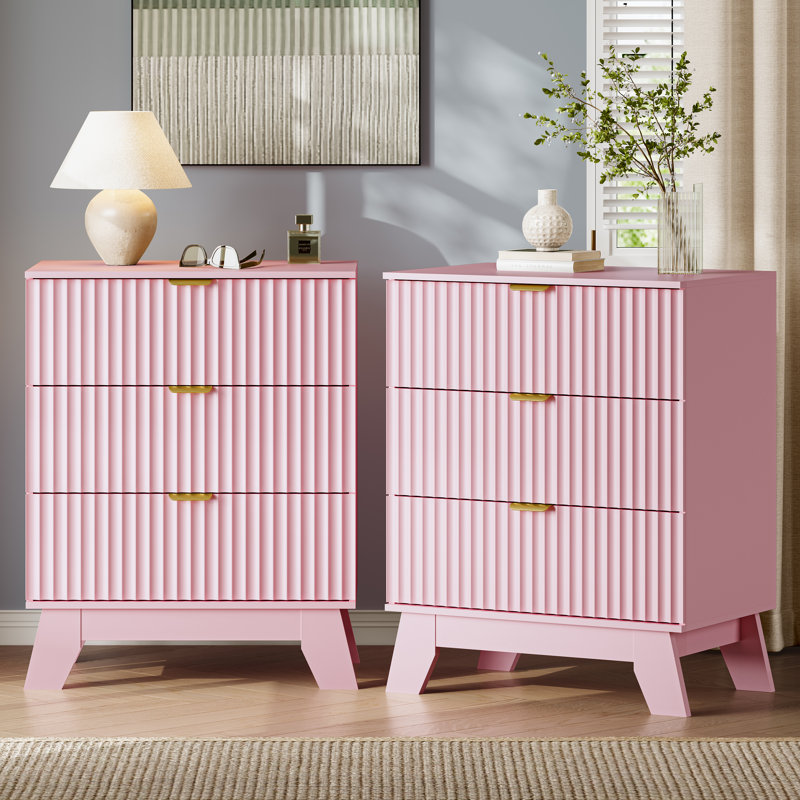Commode à 3 tiroirs cannelée pour chambre à coucher avec commode, commode en bois de 23,6 po de largeur, table de chevet
