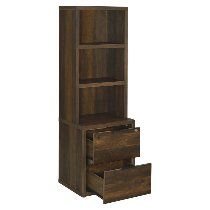 Geary Dark Pine 3-Shelf Bookcase USB And Lockable Drawer, Dark Brown