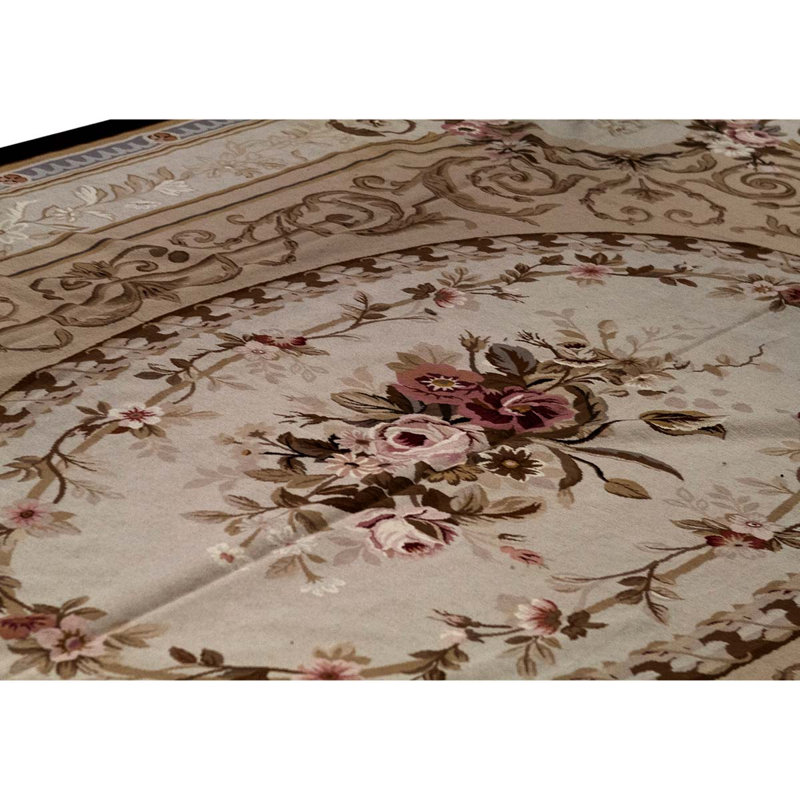 Tapis brun / beige / rose noué à la main de haute qualité