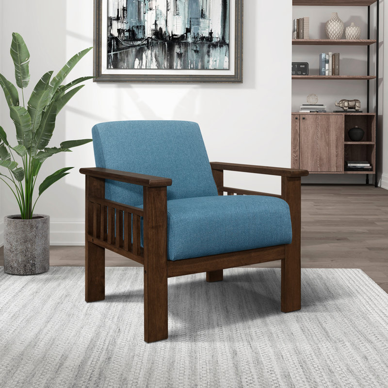 Chaise d'appoint moderne en tissu bleu avec structure en bois massif et chaise rembourrée, Bleu
