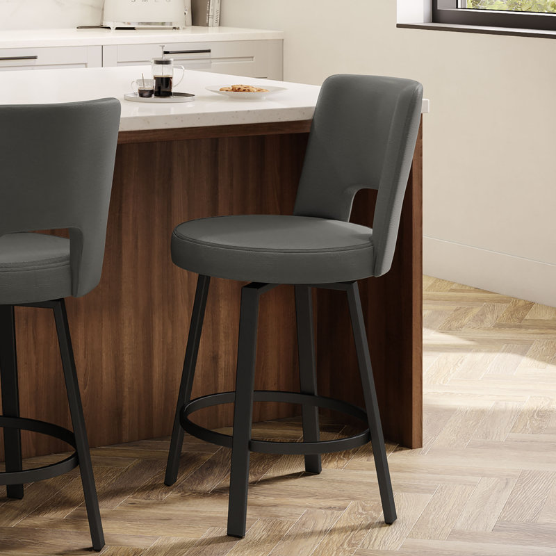 Tabouret de bar et de comptoir pivotant Rackwon, Gris foncé, Tabouret de comptoir (hauteur d'assise de 25,5 po)
