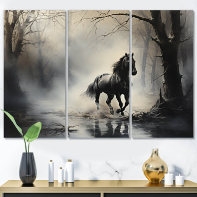 " Gray Horse Misty Morning Canter I " 3 - Pieces