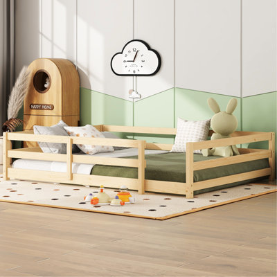 Lit double pour plancher en bois pleine grandeur pour et, clôture, pin de haute qualité, chêne naturel, confortable, installation rapide à usages multiples, conception de clôture, matériau en pin, structure stable, confort facile