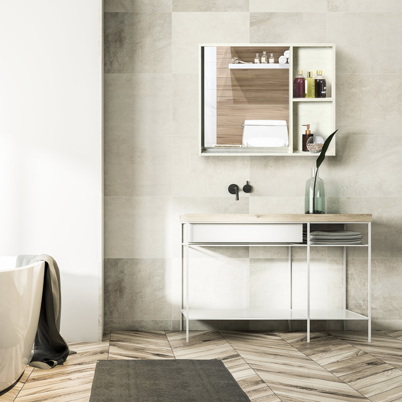 Armoire de salle de bain 31,5 "x 25,5" avec miroir - Assemblage requis pour la salle de bain, le salon, la buanderie et le rangement mural à usage quotidien 6 "