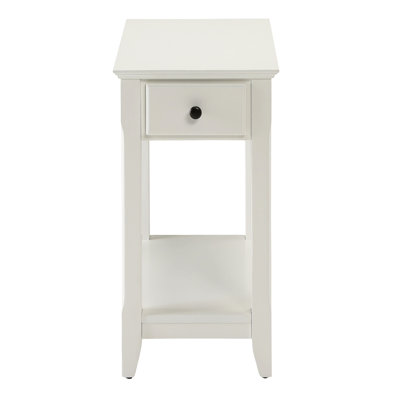 White Rectangular Accent Table - Construction With Storage Space Bronze Handle Combining Durability And Elegance