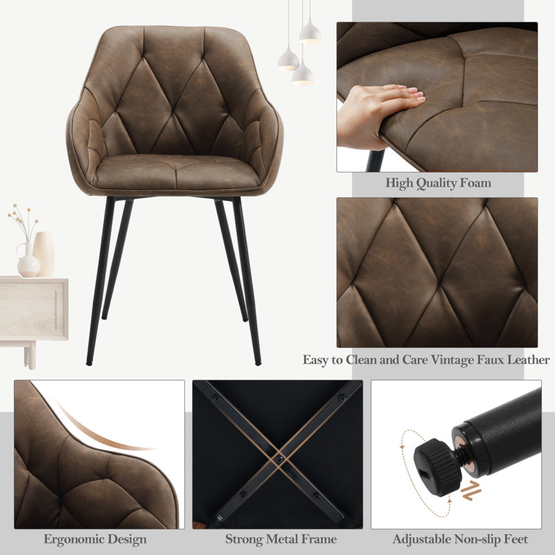 Rigney Upholstered Metal Side Chair, 2, Dark Brown