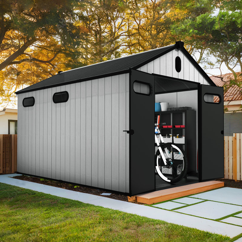 8 Ft. W X 12 Ft. D Durable Resin Outdoor Storage Shed with Floor and Double Doors