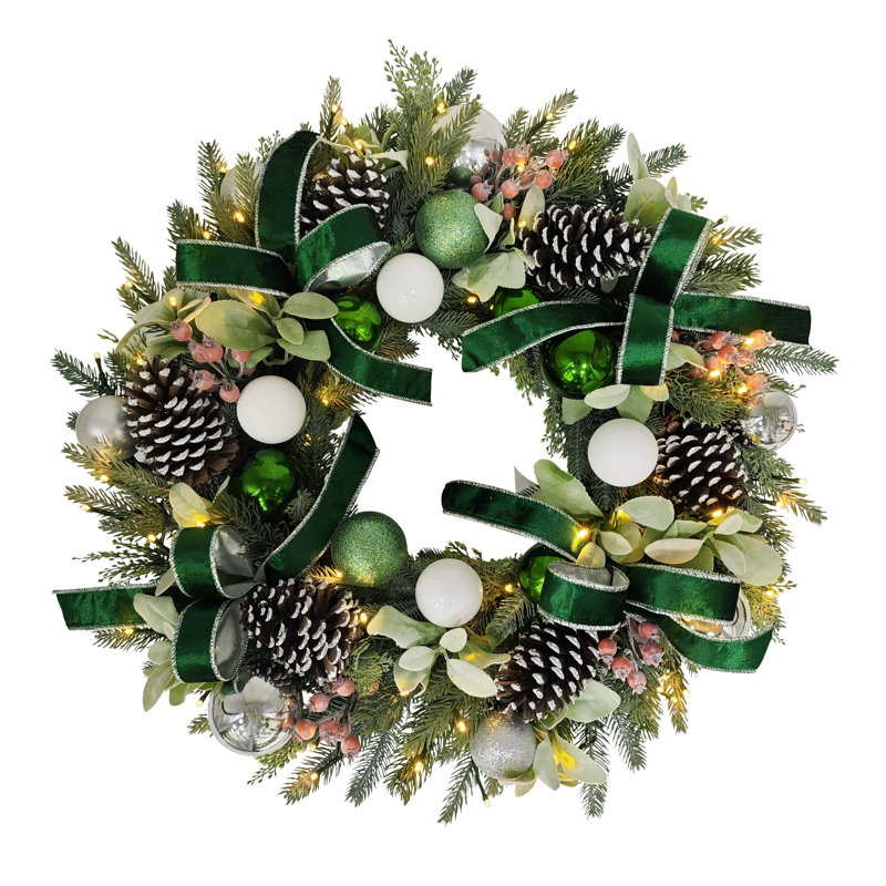 Pre-Lit Artificial Adorned Christmas Wreath