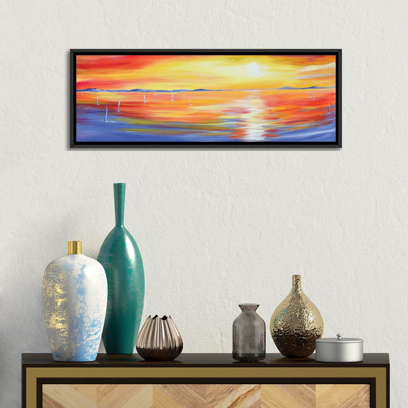 Reproduction d’art sur toile tendue, "soleil lueur", H 12 po x l 36 po x P 1,5 po, Toile avec cadre noir