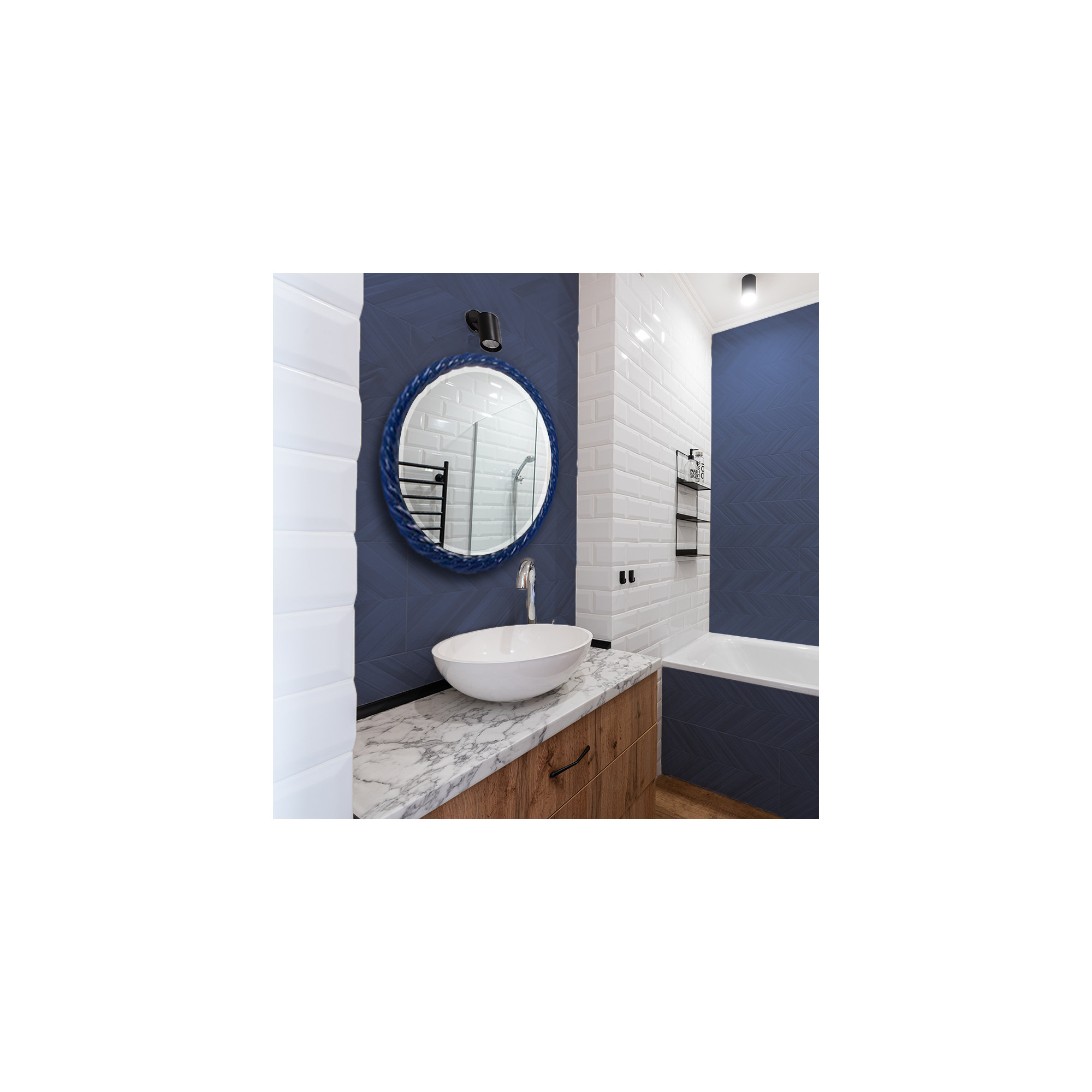 Mara Round Mirror, Navy