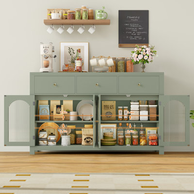 Bonnetta 55.1"W Modern Buffet Sideboard with Fluted Doors – Storage Cabinet with Drawers & Adjustable Shelves, Coffee Bar Console Table, Credenza for Living Room, Dining Room, Kitchen