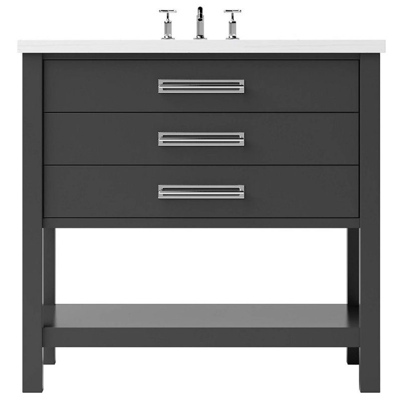 Kiawah Three-Drawer Single Bath Vanity, Off Black, Polished Chrome, 48"