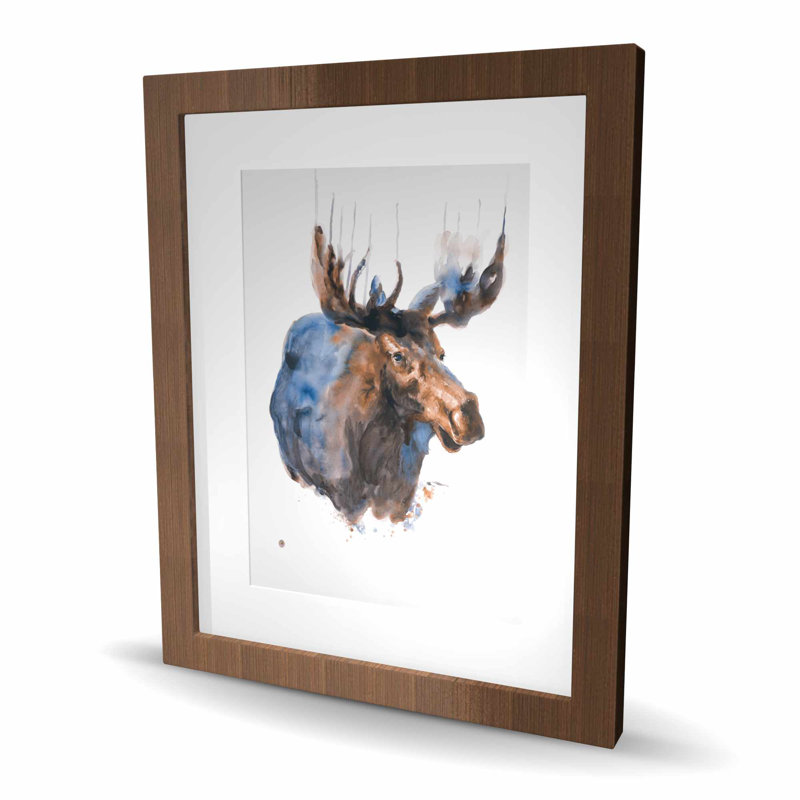 «Abstract Blue Moose - Rustic Animals», reproduction encadrée, Brun, H 20 po x l 16 po