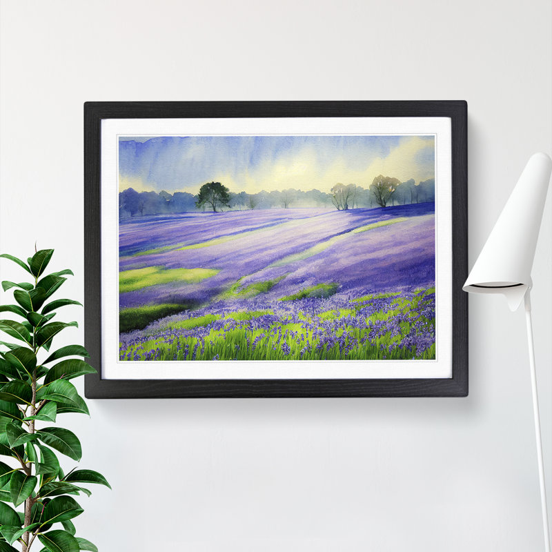 Bluebell Field In Watercolour Vol.4 - Single Picture Frame Painting, Black Framed, 46cm H x 64cm W x 2cm D