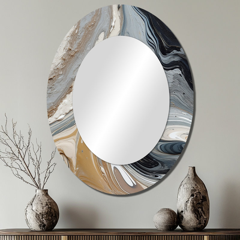 Grey Black Aqua Symphony - Gray Oval Wall Mirror Decor, 40" x 30"