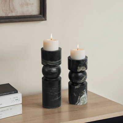 Set Of 2 9/12" Himalayan Marble Candle Holders