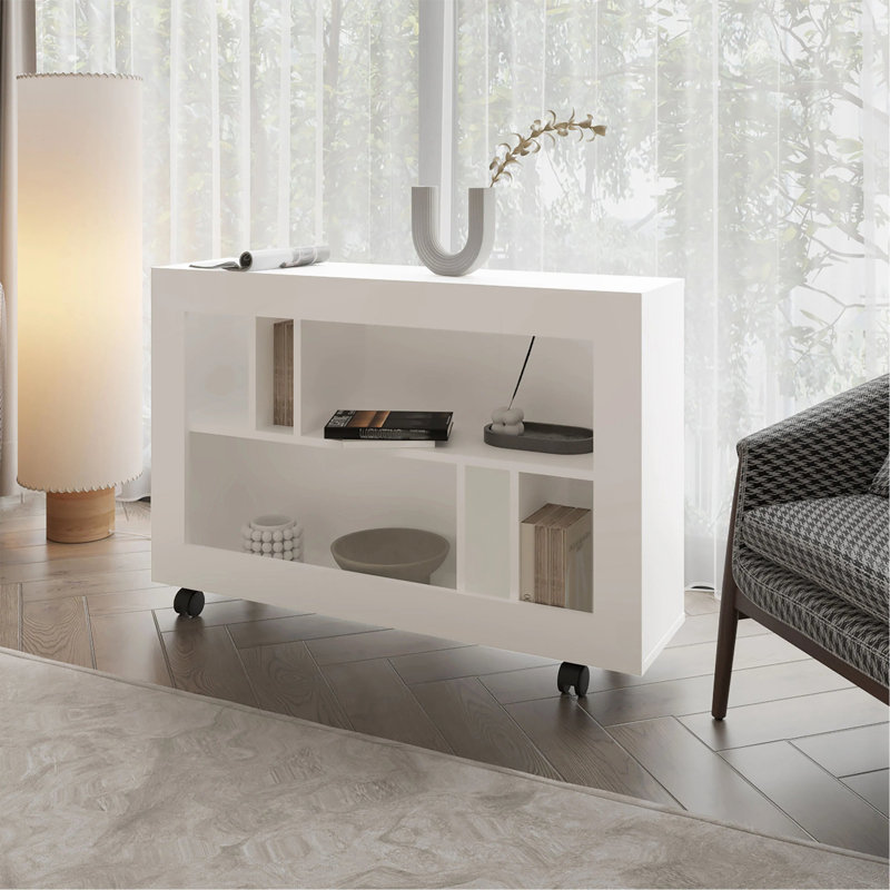Console blanche en mélamine avec rangement ouvert, Blanc
