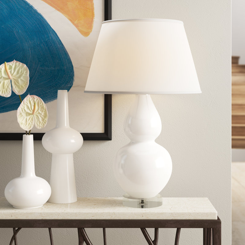 Double Gourd Table Lamp, Navy/Gray, Navy/Antique Silver