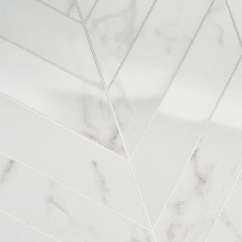 Dreamstone 2X8 Chevron Polished Porcelain Mosaic, Statuario Venato