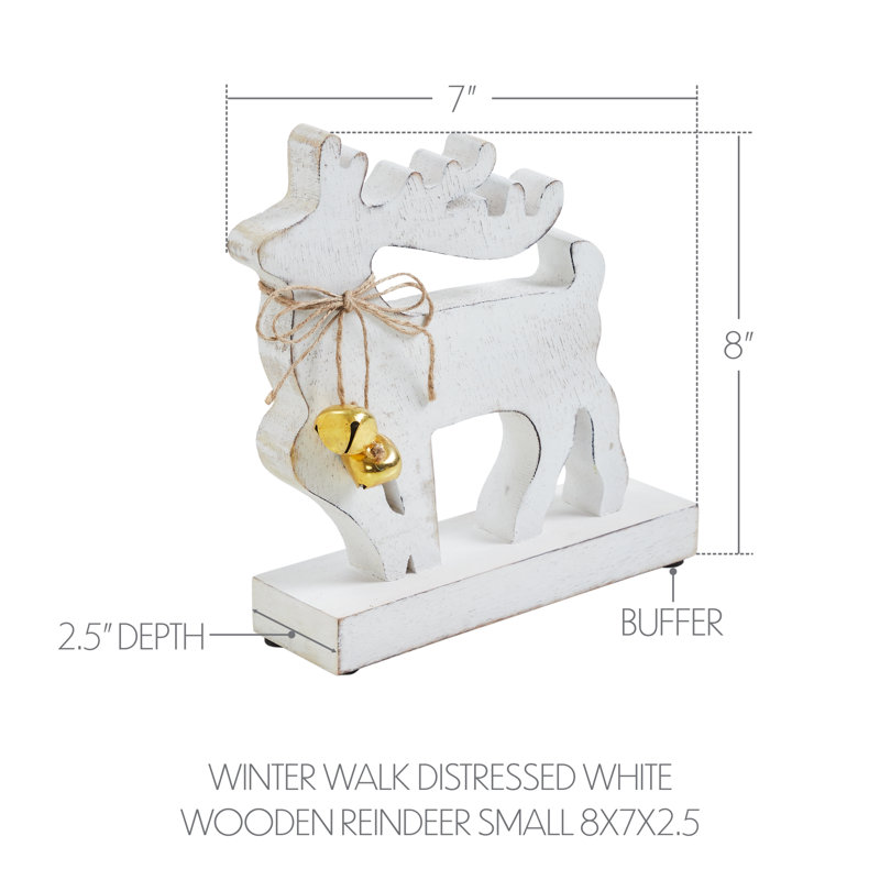 Petit renne en bois blanc patiné Winter 8x7x2.5