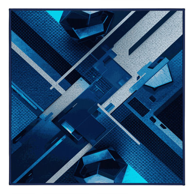 Soft Plush Ebbert Sleek & Chic Modern Geometric Shapes Area Rug in Blue – Navy Binding