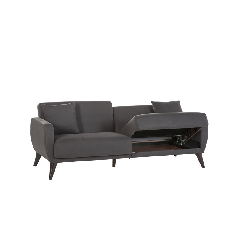Lelana Twin 78.75 Polyester Tufted Sofa, Charcoal