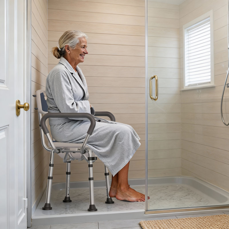 U Shape Shower Chair Heavy Duty 450Lb Capacity Adjustable Height Padded Armrests