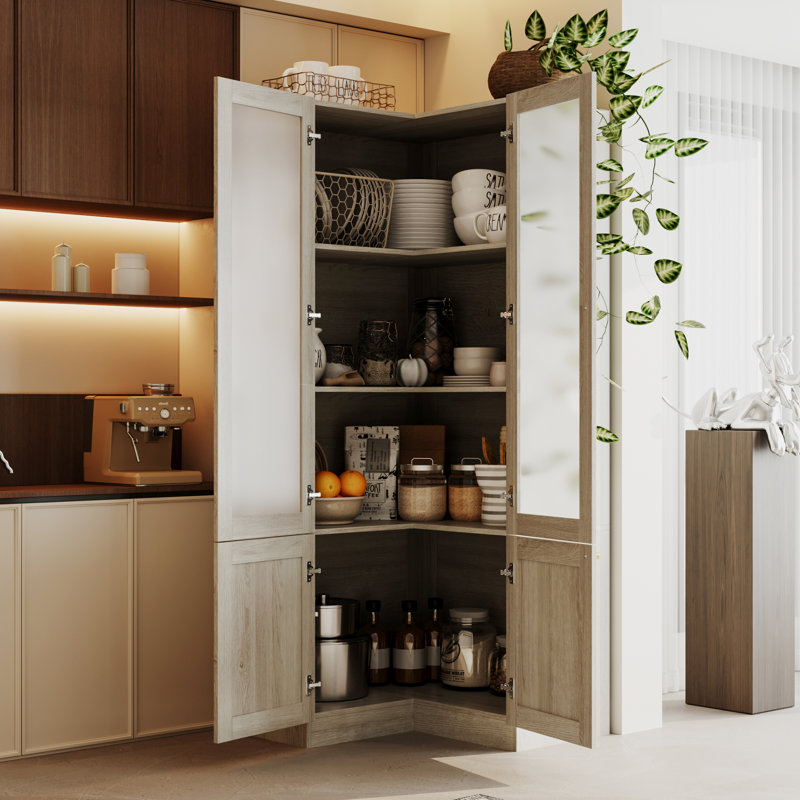 70.9" H Corner Storage Cabinet With Glass Doors