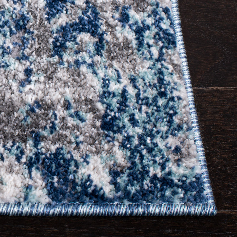 Tapis rond bleu marine / gris à motif abstrait, Tapis de couloir 2 pi x 9 pi