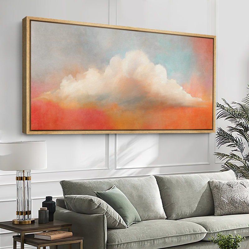 «Sunset Cloud in Orange and Teal», impression sur toile encadrée - décor de scène de ciel rêveur, Naturel, H 30 po x l 60 po