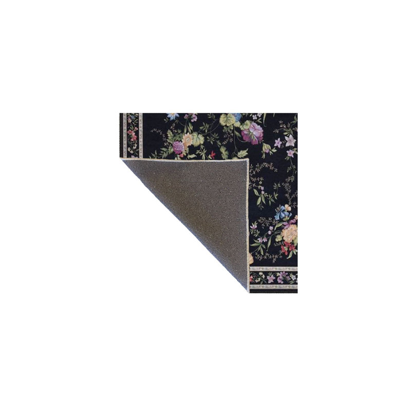 Tapis noir lavable à motif botanique, Sous-tapis rectangulaire 3 pi 11 po x 5 pi 11 po i