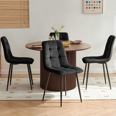 Dining Room Table Set For 4, Round Wooden Dining Table With Upholstered Chairs